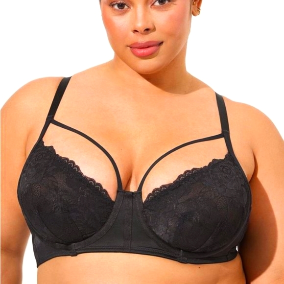 ❤️NWT VINTAGE TORRID BRA SATIN LACE RETRO STRAPPY UNDERWIRE BRALETTE ADJUSTABLE - Picture 1 of 11